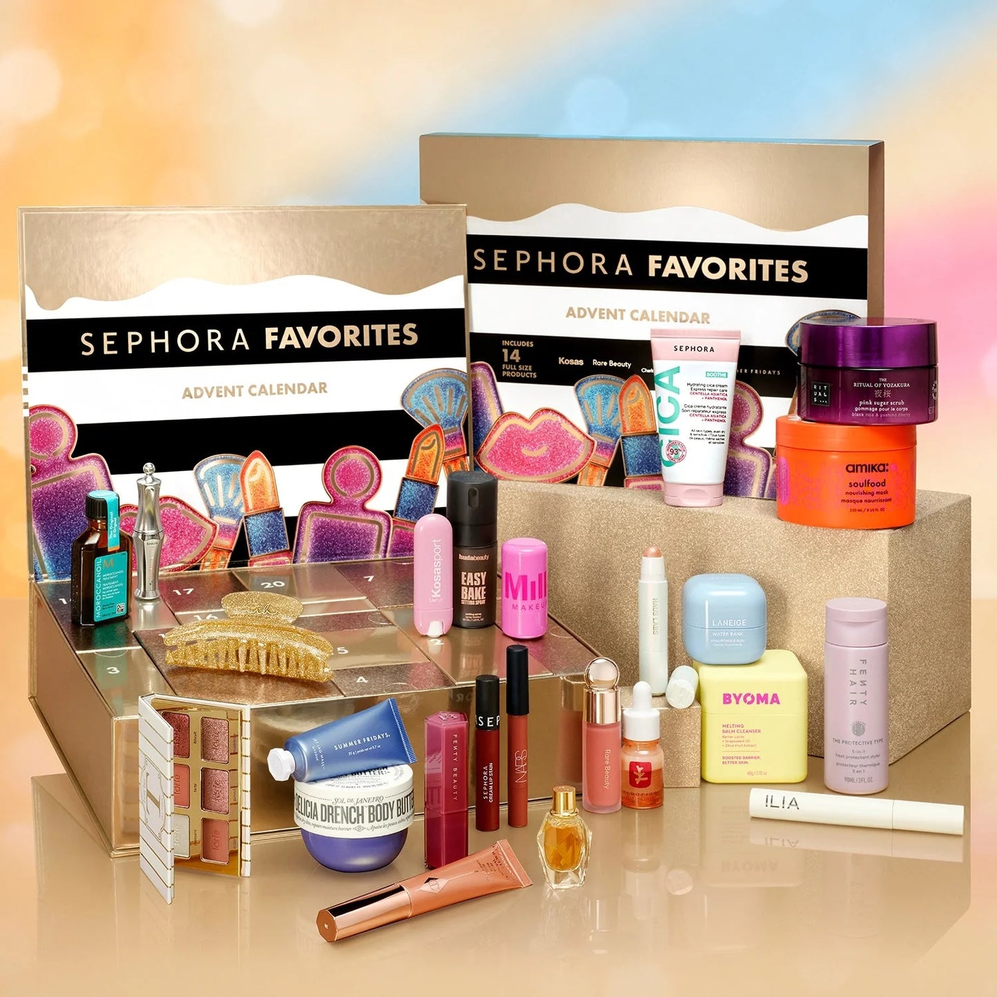 Calendario de Adviento: 24 productos de maquillaje, cuidado facial, cuidado capilar y perfumes.